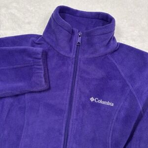 Columbia Fleece Purple Jacket Womens M Zip Mock Neck Logo Pockets Lightweight